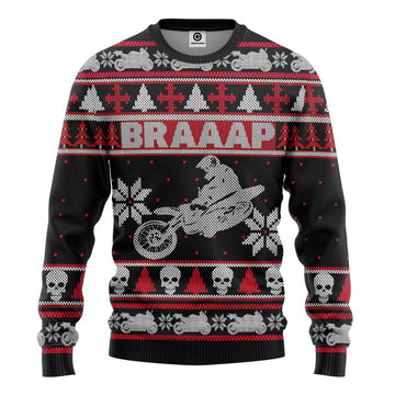 Gearhumans 3D Braaap Dirt Bike Ugly Christmas Sweater Tshirt Hoodie Apparel