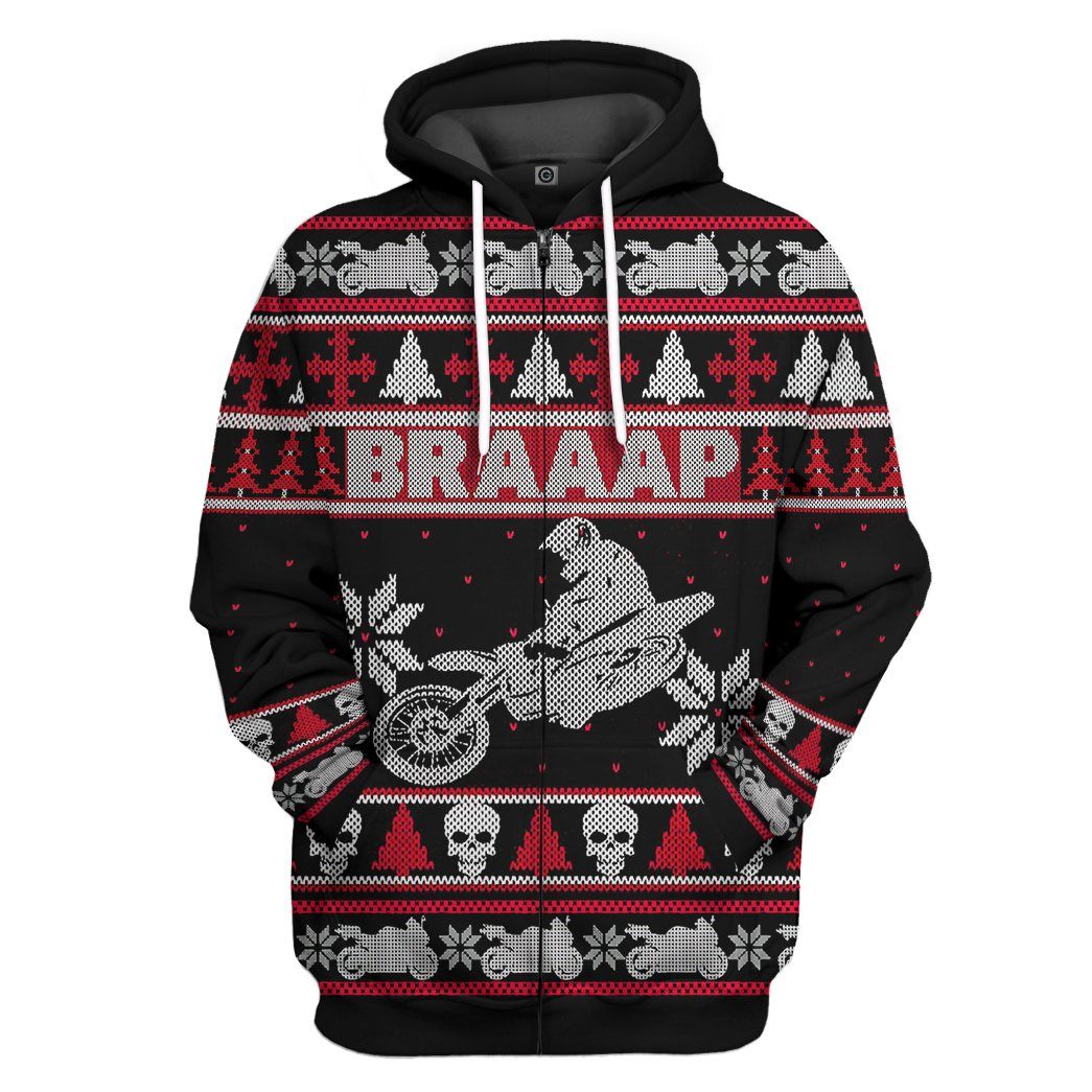 Gearhuman 3D Braaap Dirt Bike Ugly Christmas Sweater Tshirt Hoodie Apparel GV28108 3D Apparel Zip Hoodie S 