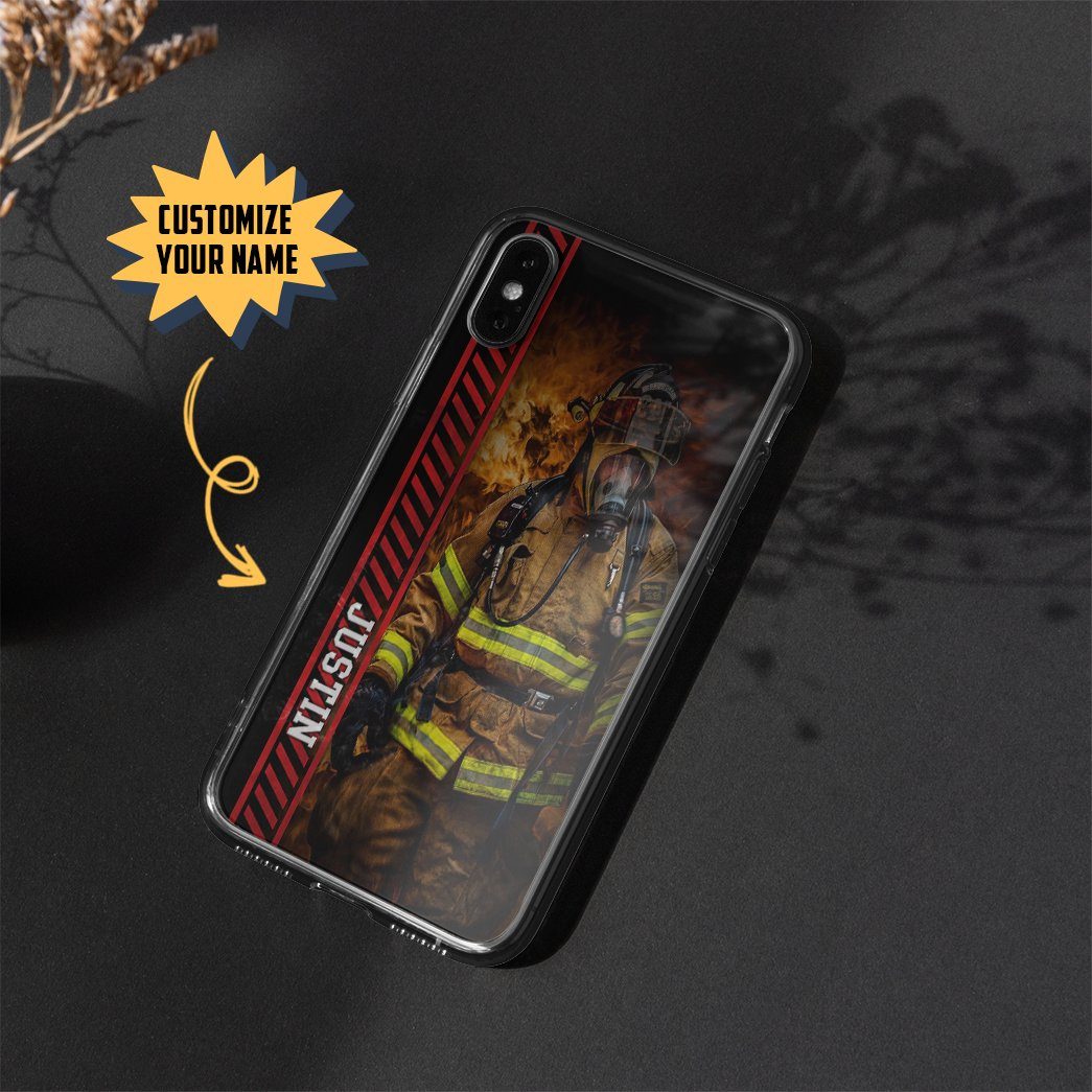 Gearhuman 3D Brave Firefighter Custom Name Phonecase GB180219 Glass Phone Case