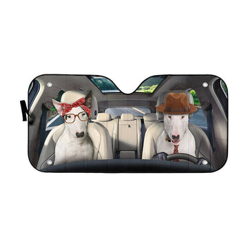 Gearhumans 3D Bull Terrier Couple Dog Auto Car Sunshade