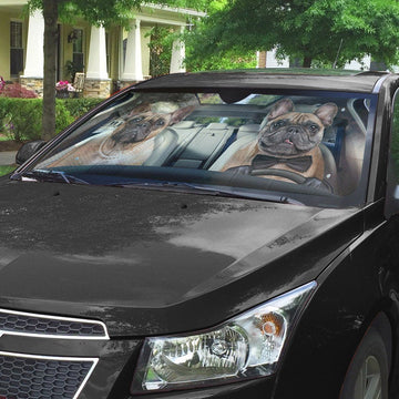 Gearhumans 3D Bulldog Couple Custom Car Auto Sunshade