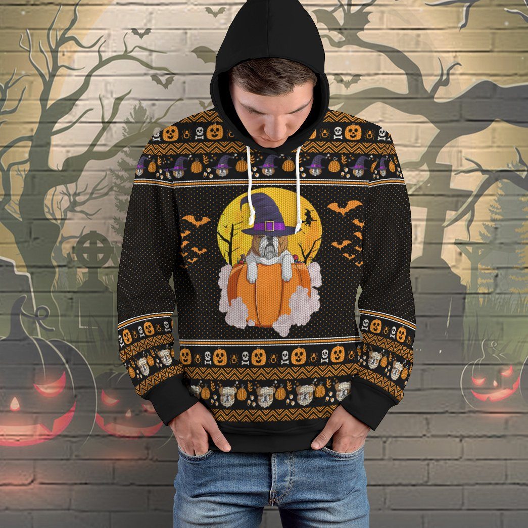 Gearhuman 3D Bulldog Halloween Ugly Sweater Custom Hoodie Apparel GV27081 3D Custom Fleece Hoodies 