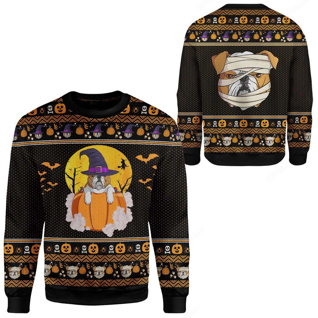 Gearhuman 3D Bulldog Halloween Ugly Sweater Custom Sweatshirt Apparel GV27081 Sweatshirt 