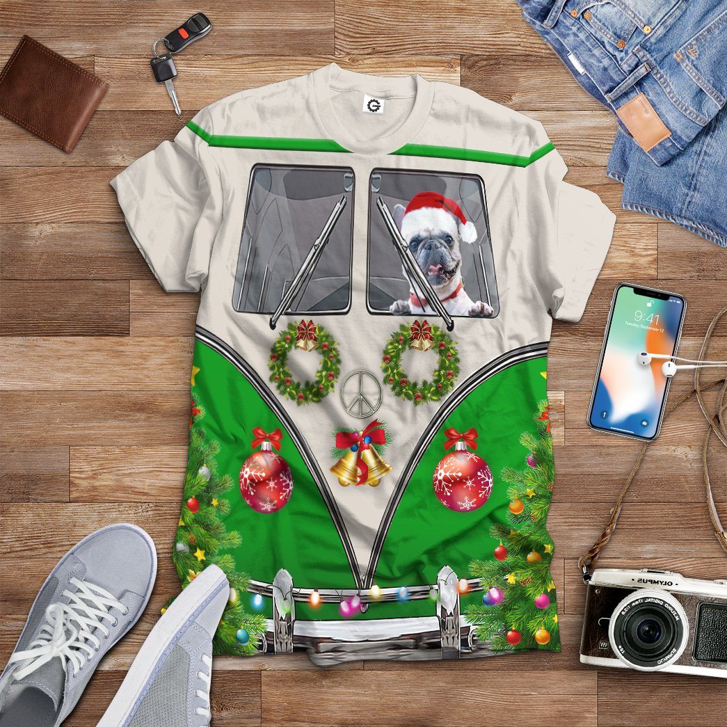 Gearhuman 3D Bulldogs Drive Hippie Cars at Christmas Custom Tshirt Apparel GX03114 3D Apparel 