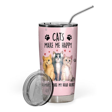 Gearhumans 3D Cats Make Me Happy Custom Name Tumbler