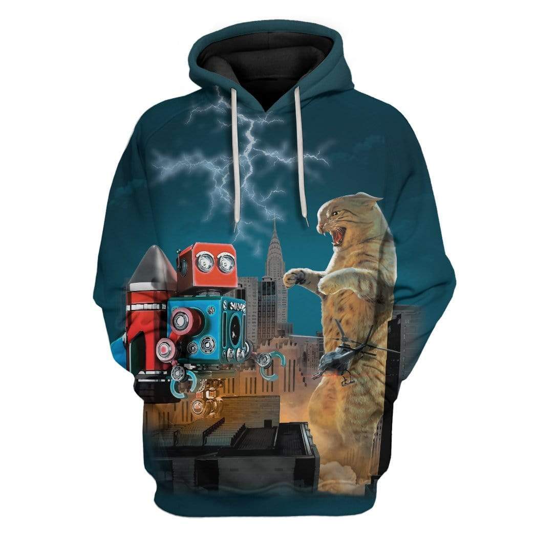 Gearhuman 3D Catzilla Vs Robot T-Shirts Hoodies Apparel MV-M14025 3D Custom Fleece Hoodies Hoodie S 