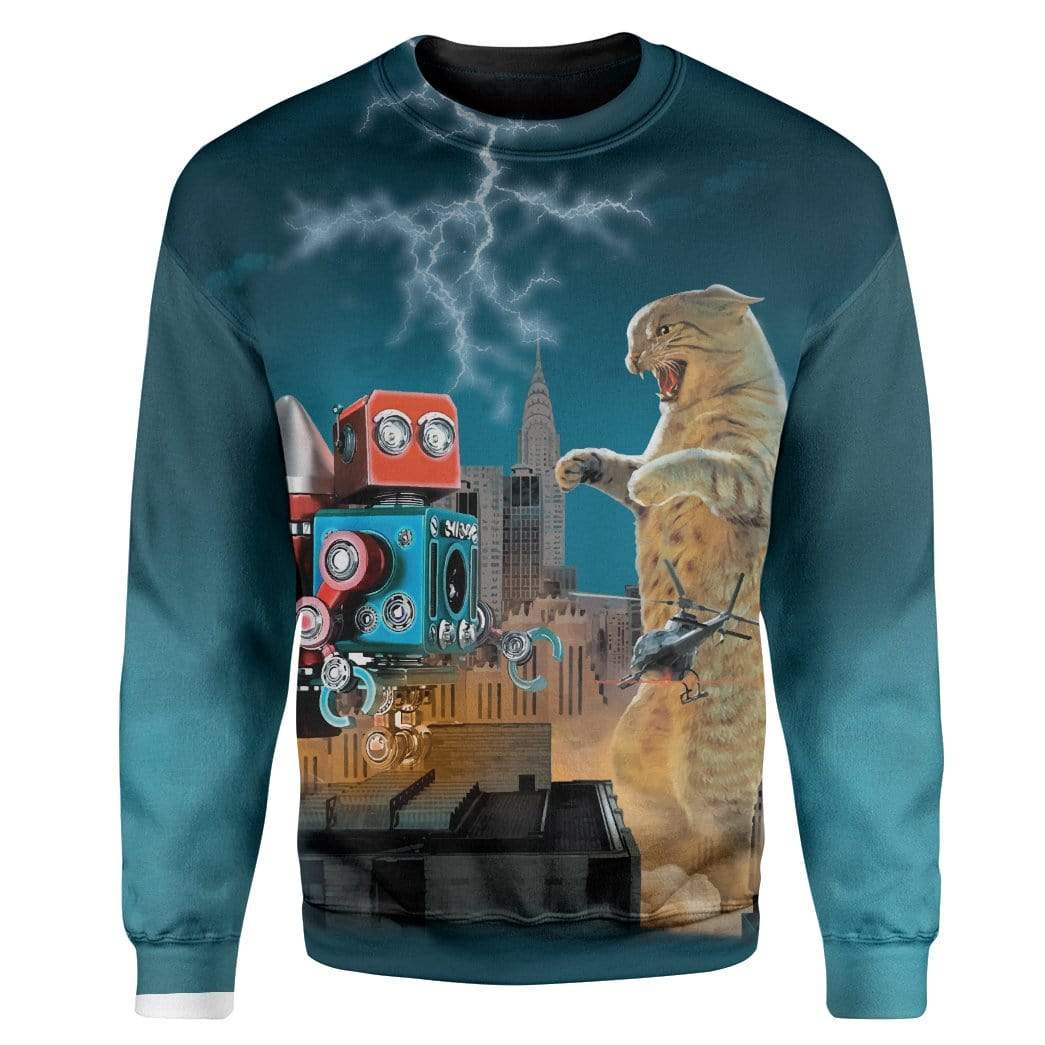 Gearhuman 3D Catzilla Vs Robot T-Shirts Hoodies Apparel MV-M14025 3D Custom Fleece Hoodies Long Sleeve S 