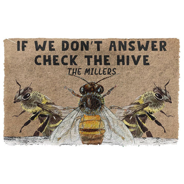 Gearhumans 3D Check The Bee Hive Custom Name Doormat