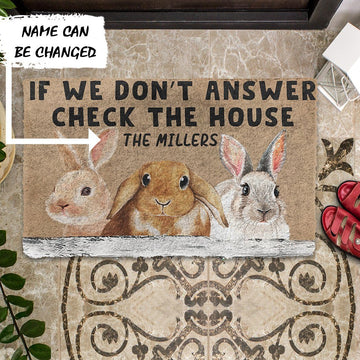 Gearhumans 3D Check The Bunny House Custom Name Doormat