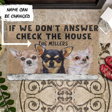 Gearhumans 3D Check The Chihuahua House Custom Name Doormat