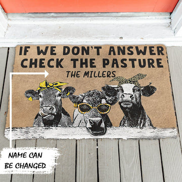 Gearhumans 3D Check The Cow Pasture Custom Name Doormat