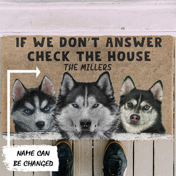 Gearhumans 3D Check The Husky House Custom Name Doormat