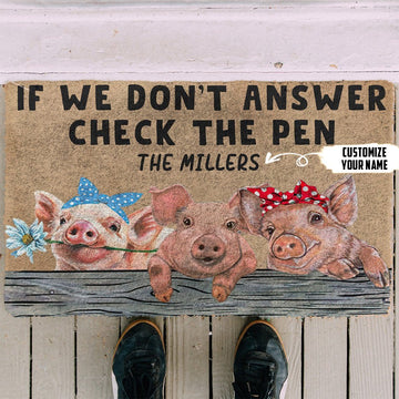 Gearhumans 3D Check The Pig Pen Custom Name Doormat