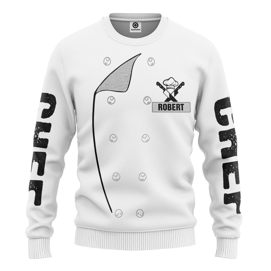 Gearhuman 3D Chef White Uniform Custom Name Tshirt Hoodie Apparel GB180212 3D Apparel Long Sleeve S