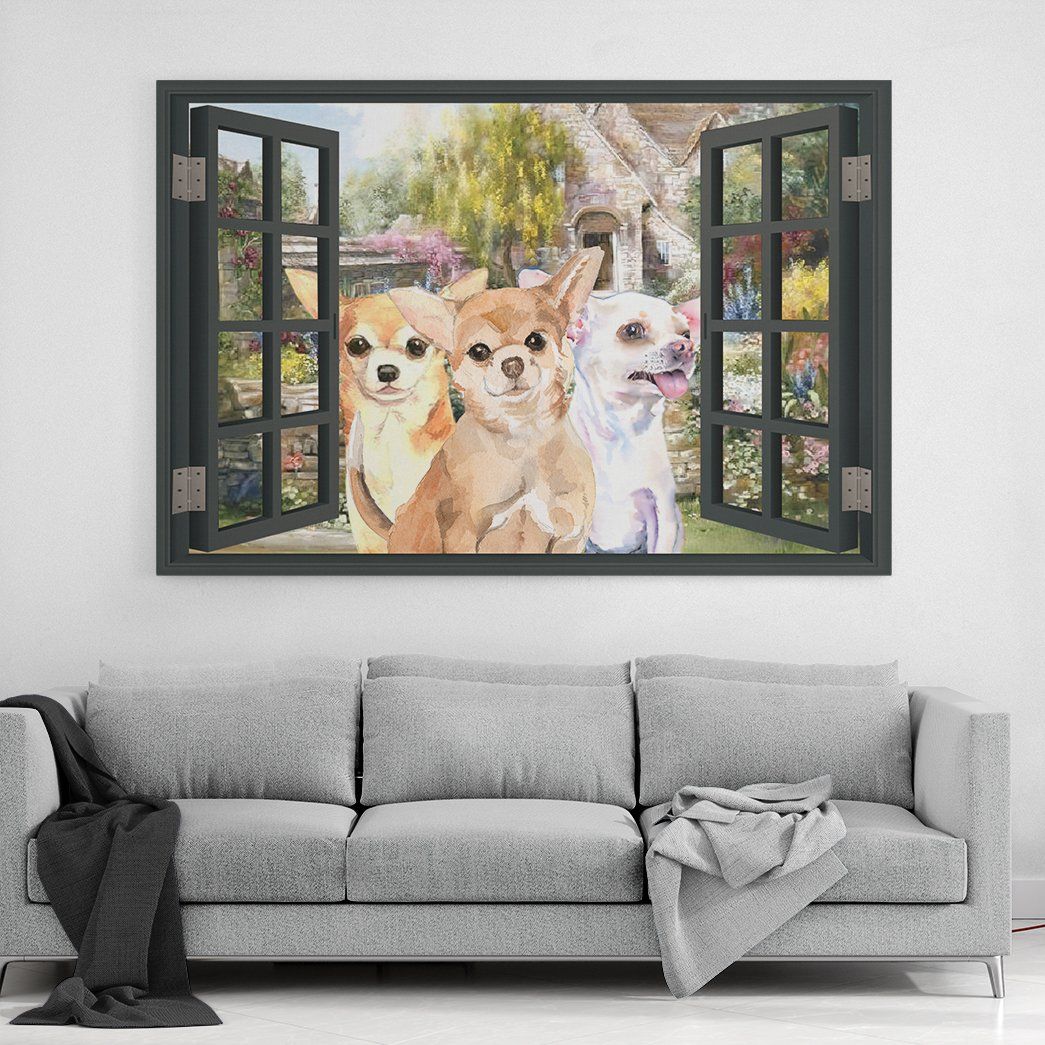 Gearhuman 3D Chihuahua Window Canvas GK250144 Canvas