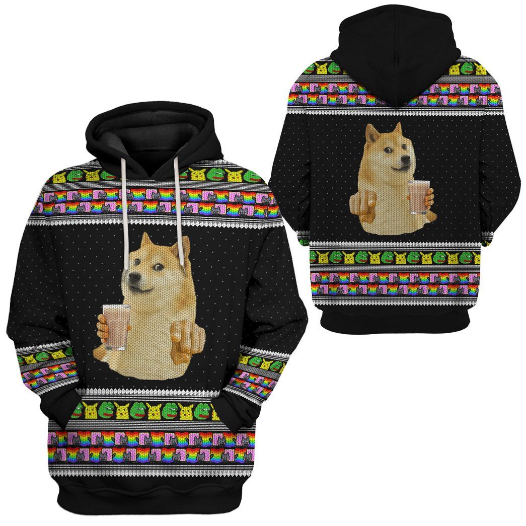 Gearhuman 3D Choccy Milk Meme Doge Ugly Sweater Custom Hoodie Apparel GV09096 3D Custom Fleece Hoodies 