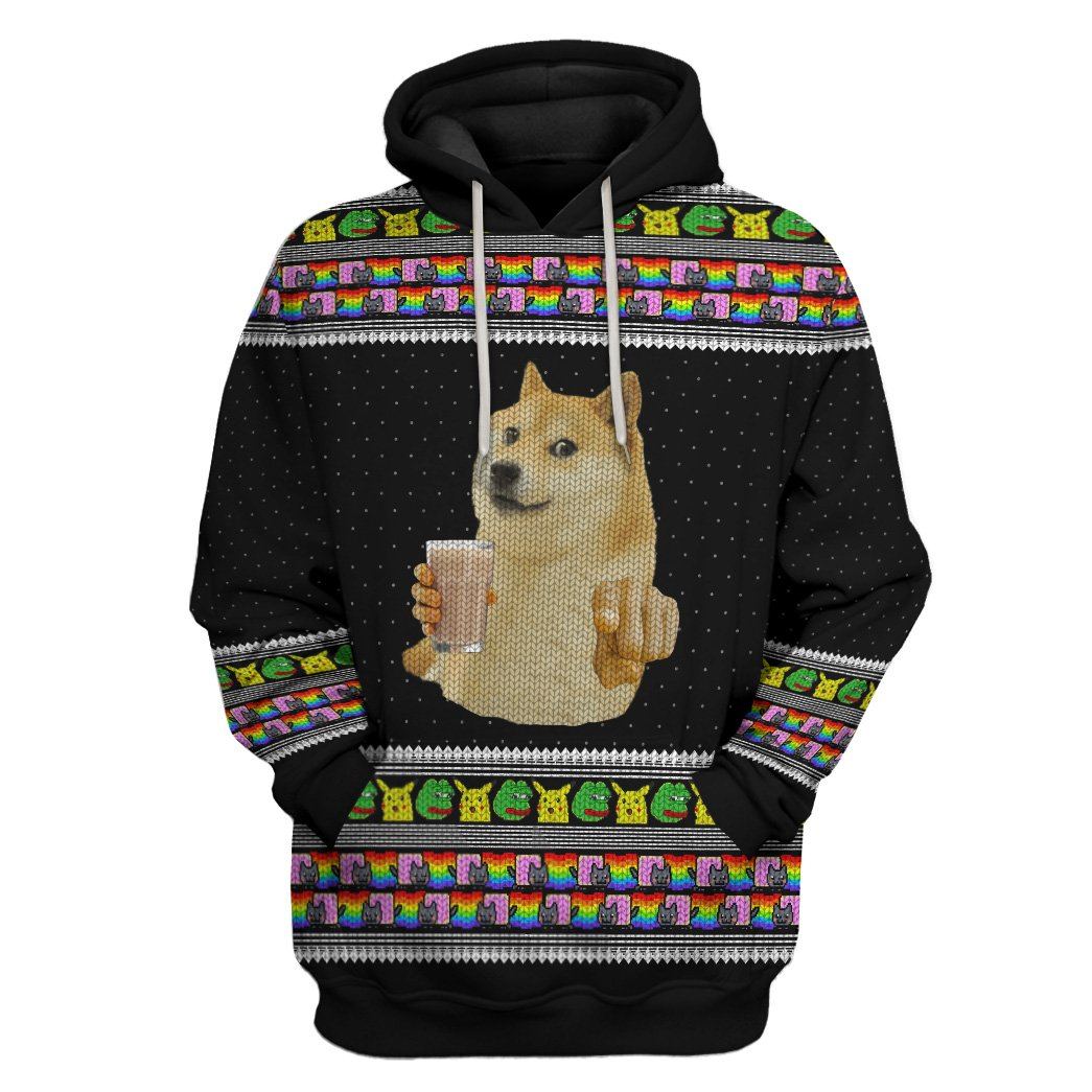Gearhuman 3D Choccy Milk Meme Doge Ugly Sweater Custom Hoodie Apparel GV09096 3D Custom Fleece Hoodies Hoodie S 