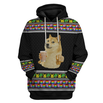 Gearhumans 3D Choccy Milk Meme Doge Ugly Sweater Custom Hoodie Apparel