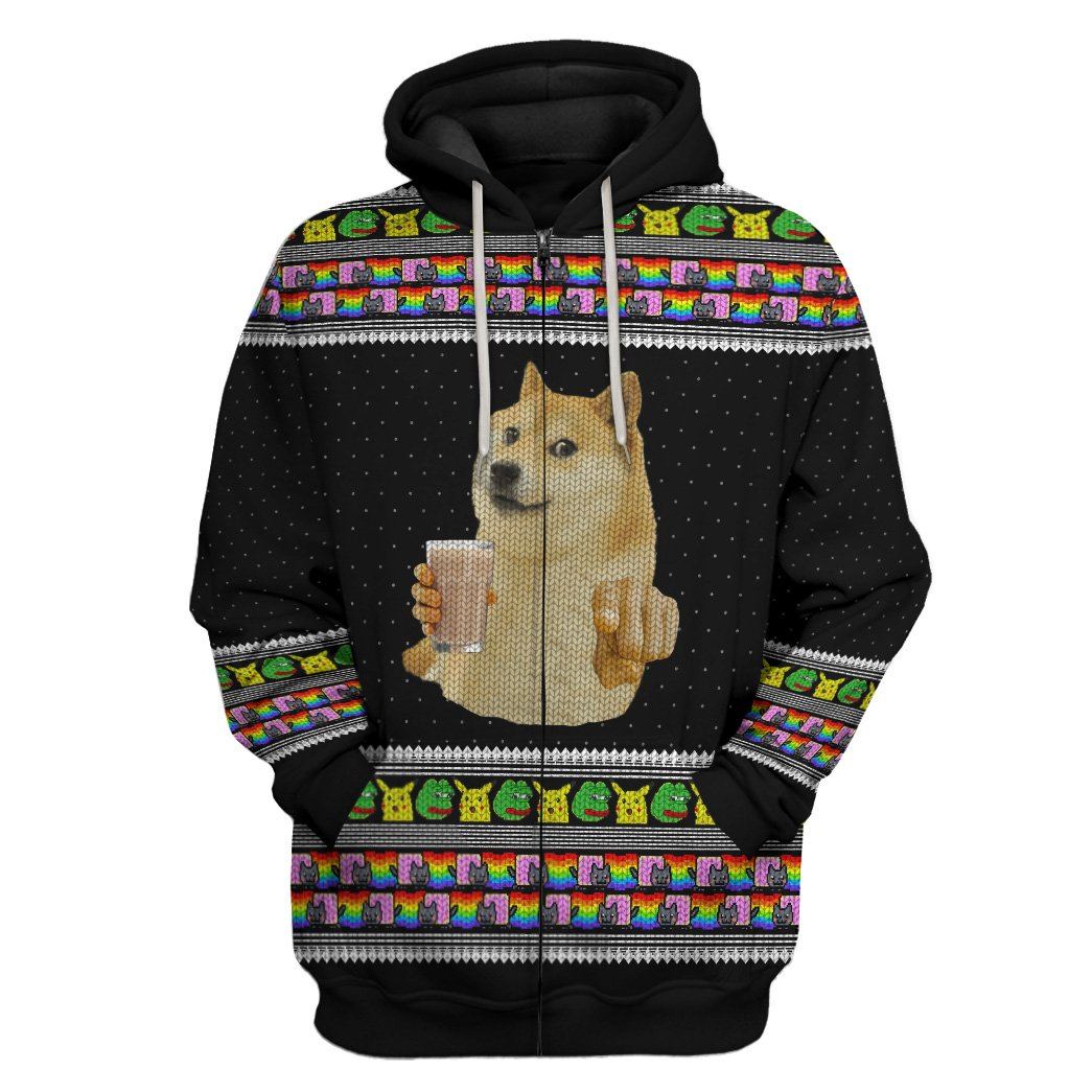 Gearhuman 3D Choccy Milk Meme Doge Ugly Sweater Custom Hoodie Apparel GV09096 3D Custom Fleece Hoodies Zip Hoodie S 