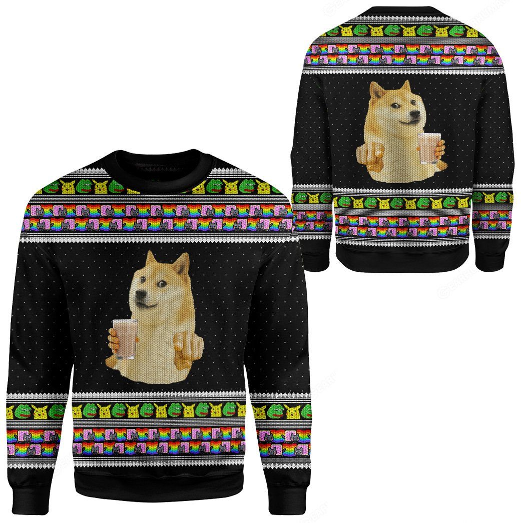Gearhuman 3D Choccy Milk Meme Doge Ugly Sweater Custom Sweatshirt Apparel GV09096 Sweatshirt 
