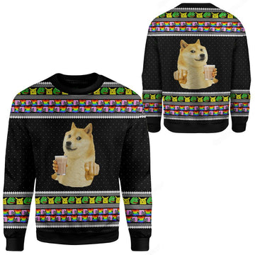 Gearhumans 3D Choccy Milk Meme Doge Ugly Sweater Custom Sweatshirt Apparel