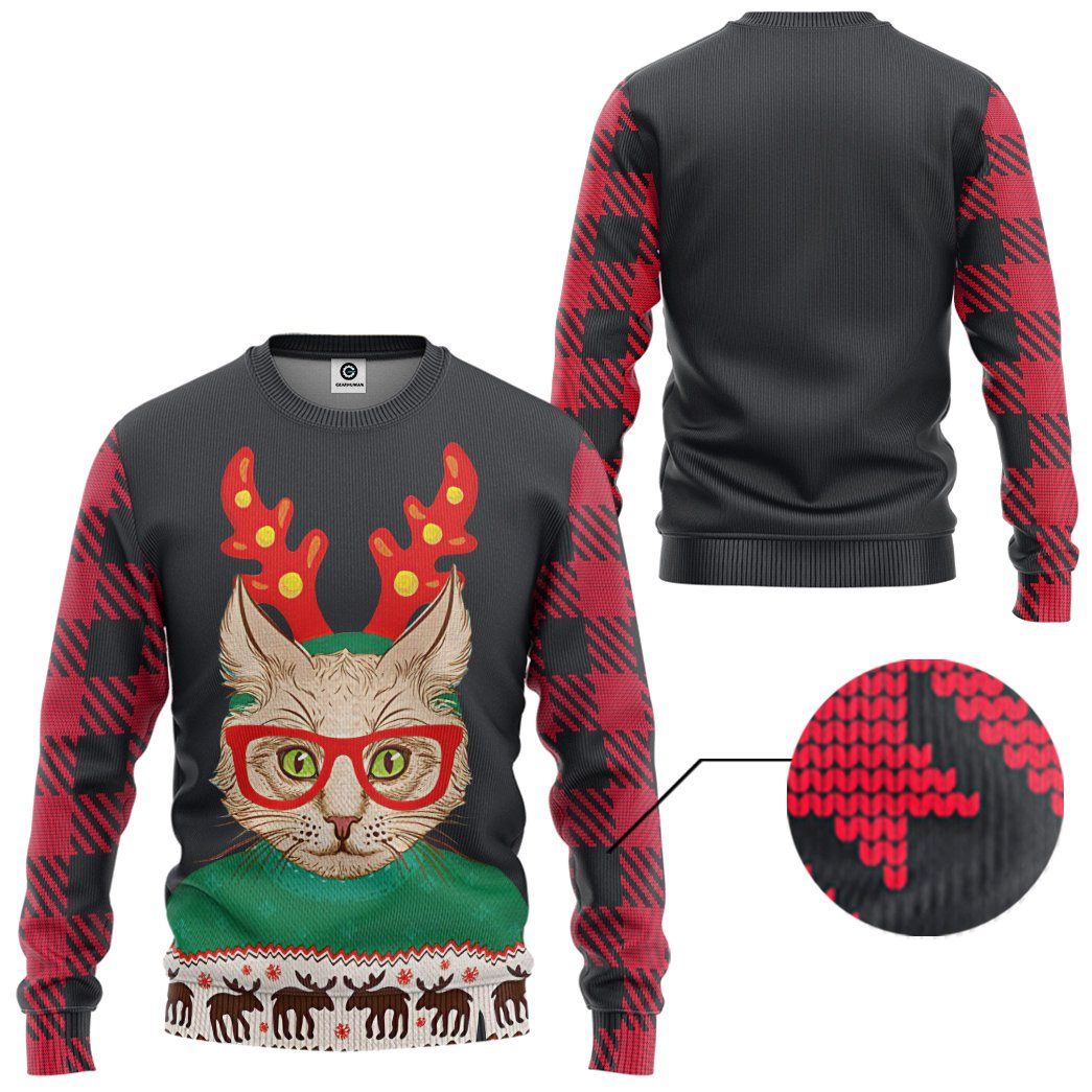 Gearhuman 3D Christmas Cat Custom Tshirt Hoodie Apparel GC04113 3D Apparel 