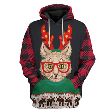 Gearhuman 3D Christmas Cat Custom Tshirt Hoodie Apparel GC04113 3D Apparel Hoodie S 