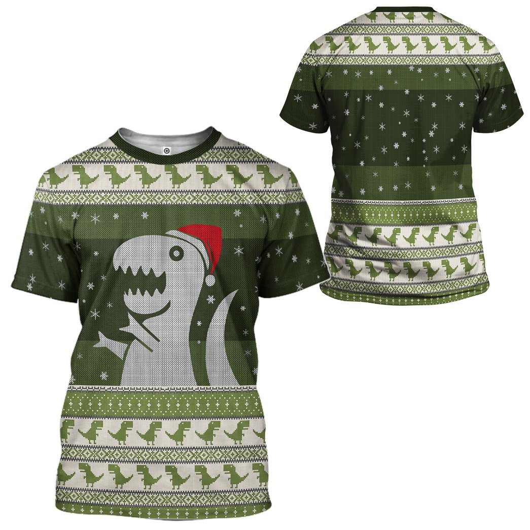Gearhuman 3D Christmas Dino Ugly Sweater Custom Tshirt Hoodie Apparel GC21101 3D Apparel 