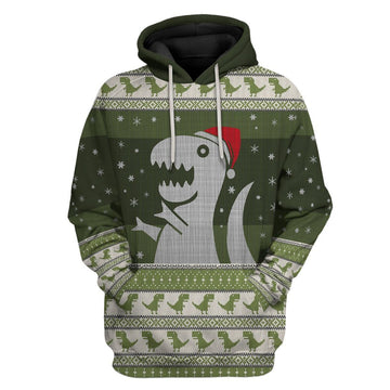 Gearhuman 3D Christmas Dino Ugly Sweater Custom Tshirt Hoodie Apparel GC21101 3D Apparel Hoodie S 