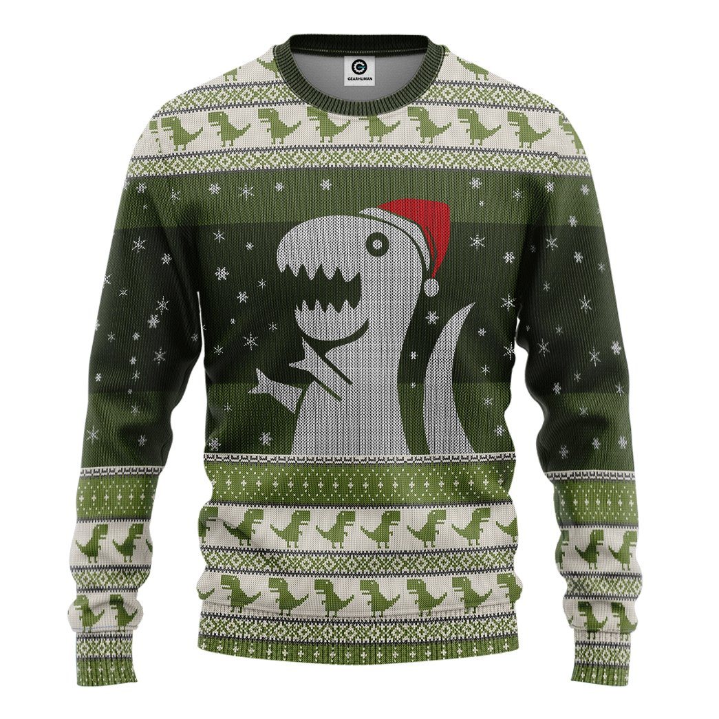 Gearhuman 3D Christmas Dino Ugly Sweater Custom Tshirt Hoodie Apparel GC21101 3D Apparel Long Sleeve S 