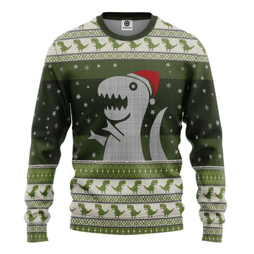 Gearhumans 3D Christmas Dino Ugly Sweater Custom Tshirt Hoodie Apparel