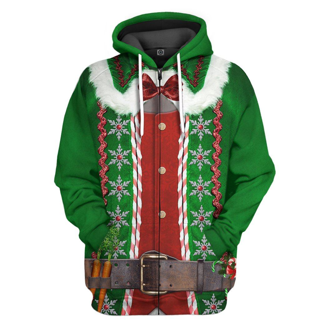 Gearhuman 3D Christmas Elf Custom Hoodie Apparel GW06104 3D Apparel Zip Hoodie S 