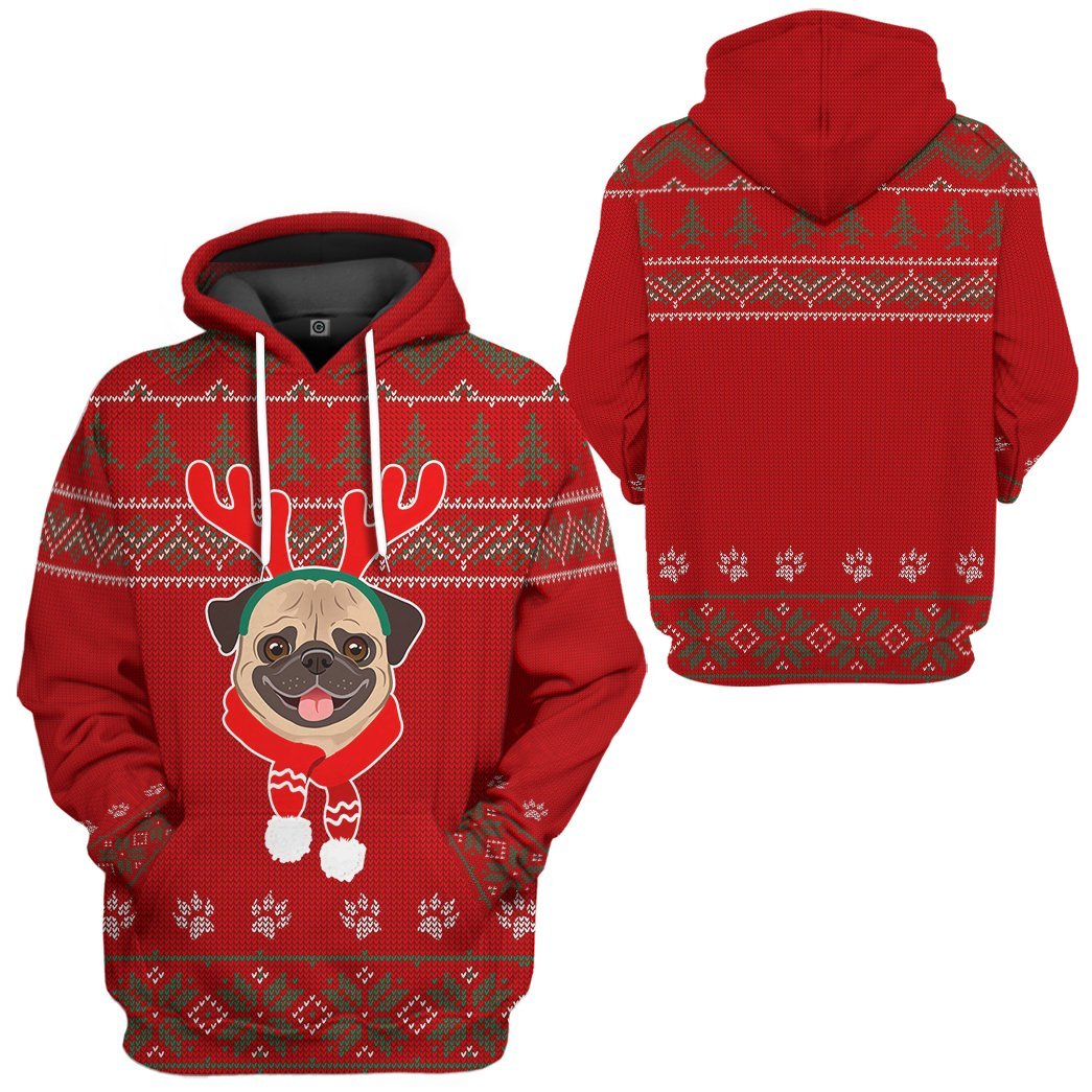 Gearhuman 3D Christmas Pug Dog Ugly Sweater Custom Hoodie Apparel GC06104 3D Apparel 