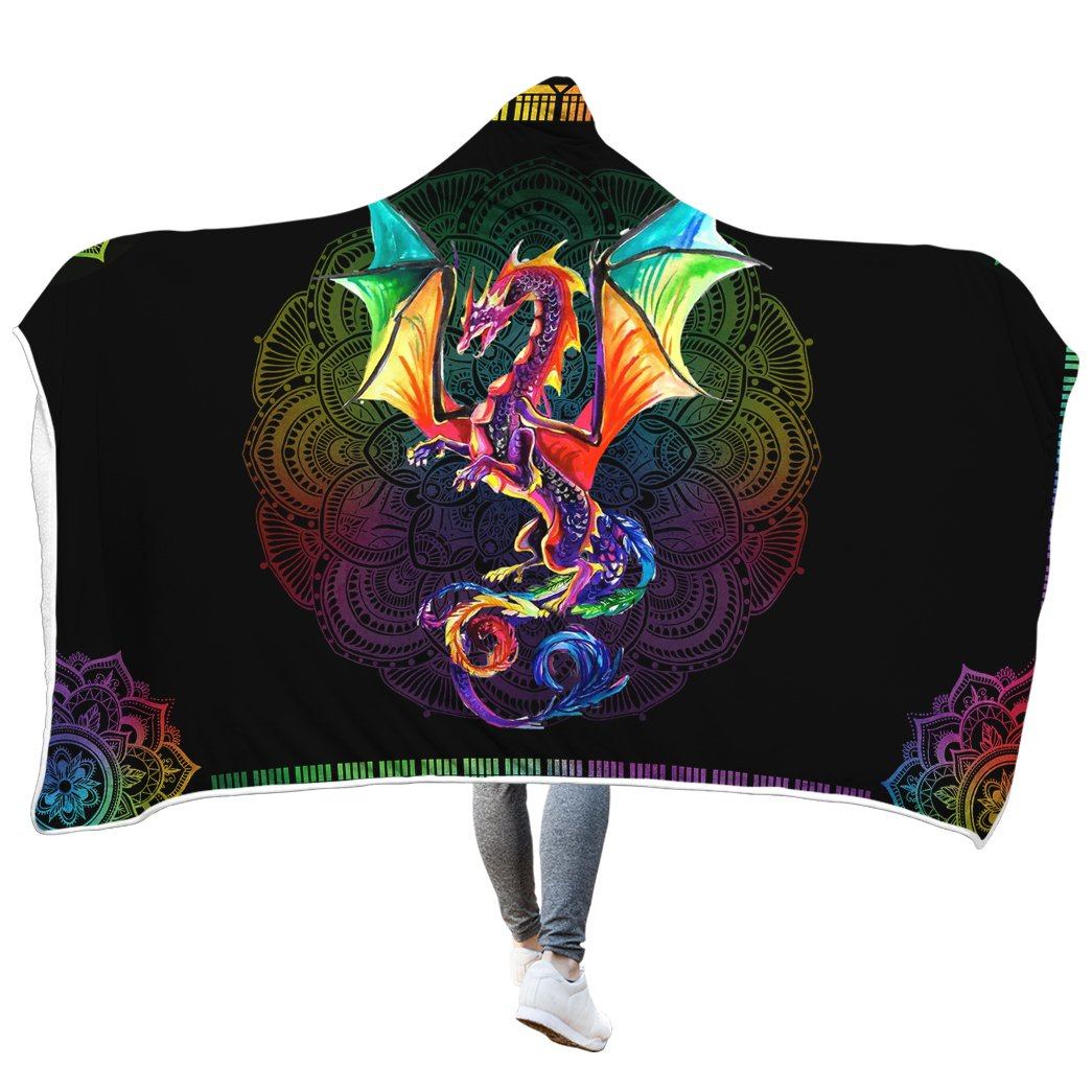 Gearhuman 3D Colorful Mandala Dragon Hooded Blanket GW09127 Hooded Blanket M(51''x59'') 