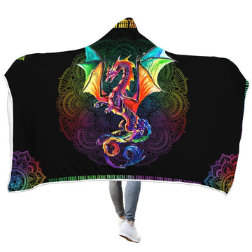 Gearhumans 3D Colorful Mandala Dragon Hooded Blanket