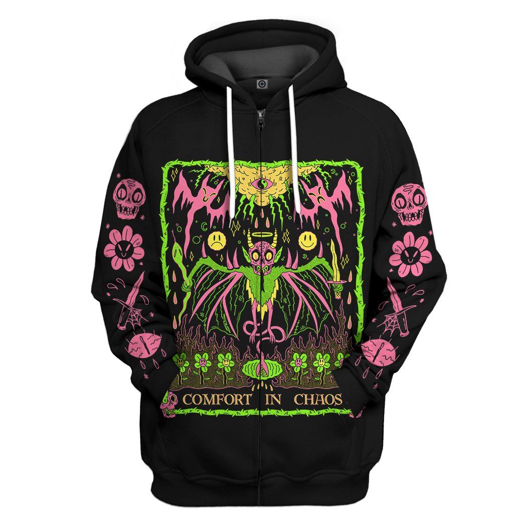 Gearhumans 3D Comfort in Chaos Custom Hoodie Apparel - Main Image