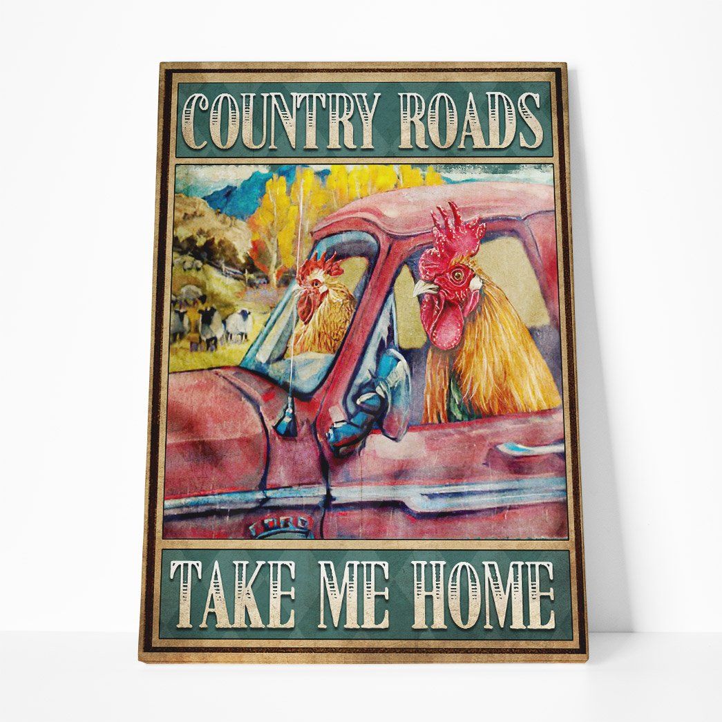 Gearhuman 3D Country Roads Chicken Canvas GB09038 Canvas 1 Piece Non Frame M