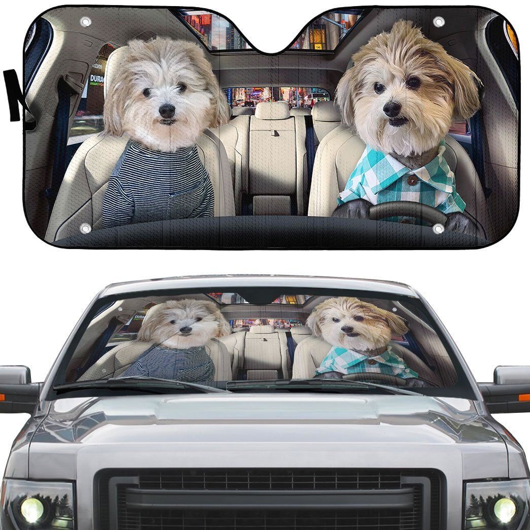 Gearhuman 3D Couple Cute Shih Tzu Puppies Custom Car Auto Sunshade GV141013 Auto Sunshade 