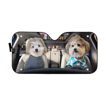 Gearhumans 3D Couple Cute Shih Tzu Puppies Custom Car Auto Sunshade