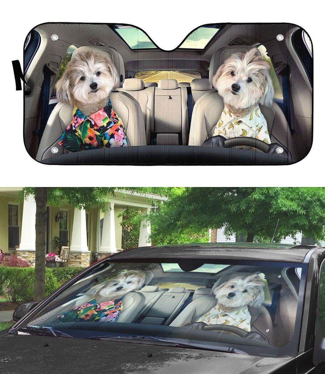 Gearhuman 3D Couple Lovely Shih Tzu Puppies Custom Car Auto Sunshade GV141015 Auto Sunshade 