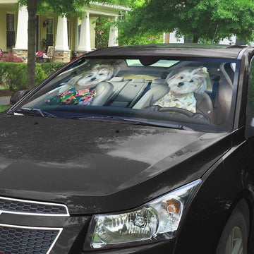 Gearhumans 3D Couple Lovely Shih Tzu Puppies Custom Car Auto Sunshade