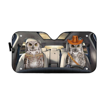Gearhumans 3D Couple Owls Auto Car Sunshade