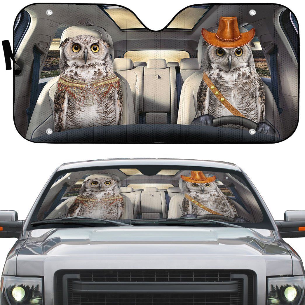 Gearhuman 3D Couple Owls Auto Car Sunshade GV030318 Auto Sunshade