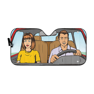 Gearhumans 3D Couple Pop Art Custom Car Auto Sunshade