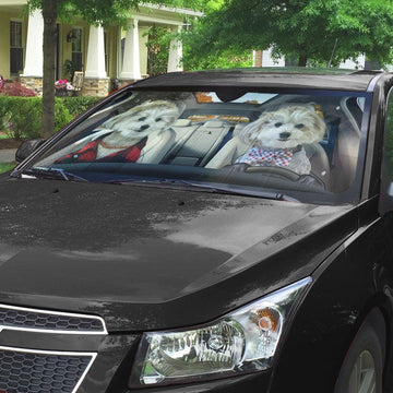 Gearhumans 3D Couple Shih Tzu Puppies Custom Car Auto Sunshade