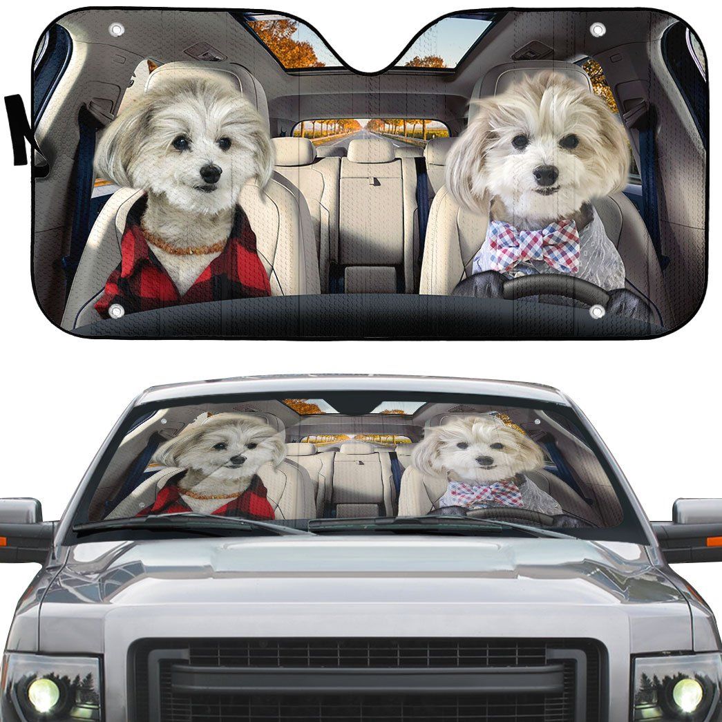 Gearhuman 3D Couple Shih Tzu Puppies Custom Car Auto Sunshade GV141014 Auto Sunshade 