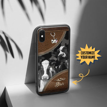 Gearhumans 3D Cow Leather Custom Name Phonecase