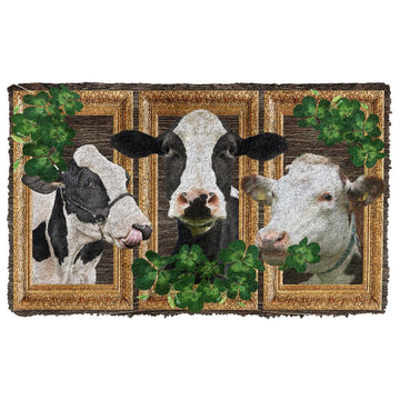 Gearhumans 3D Cow Shamrock St Patrick Day Custom Doormat