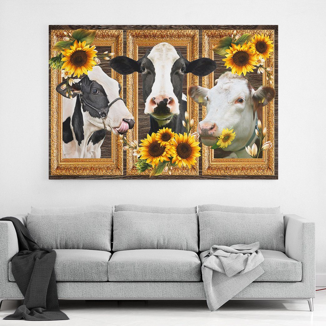 Gearhuman 3D Cow Sunflower Custom Canvas GB230219 Canvas
