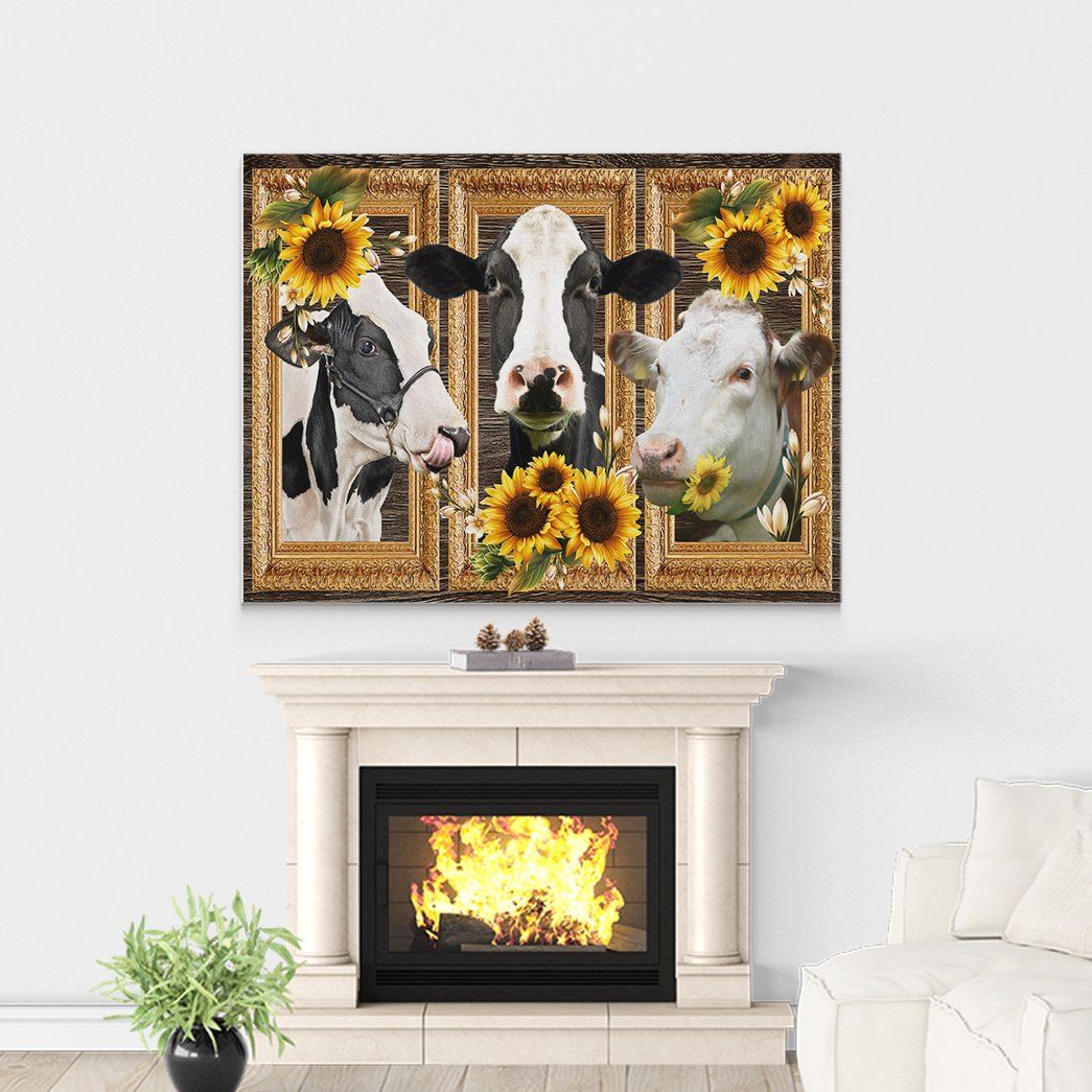 Gearhuman 3D Cow Sunflower Custom Canvas GB230219 Canvas